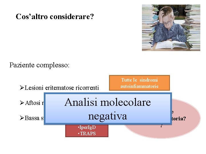 Cos’altro considerare? Paziente complesso: ØLesioni eritematose ricorrenti Tutte le sindromi autoinfiammatorie • Iper. Ig.