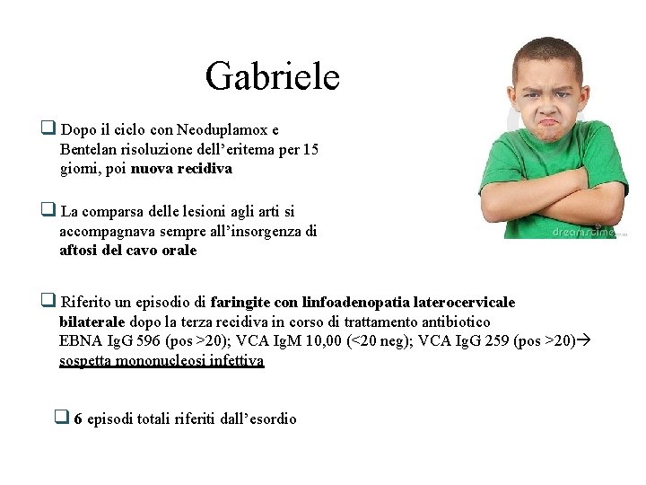 Gabriele q Dopo il ciclo con Neoduplamox e Bentelan risoluzione dell’eritema per 15 giorni,