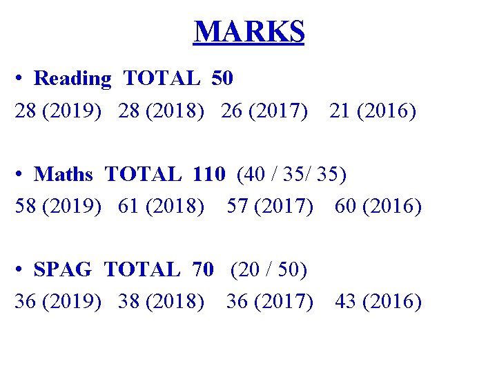 MARKS • Reading TOTAL 50 28 (2019) 28 (2018) 26 (2017) 21 (2016) •