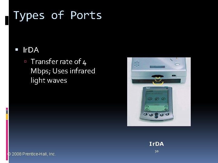 Types of Ports Ir. DA Transfer rate of 4 Mbps; Uses infrared light waves