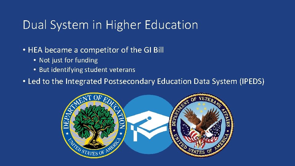 Dual System in Higher Education • HEA became a competitor of the GI Bill