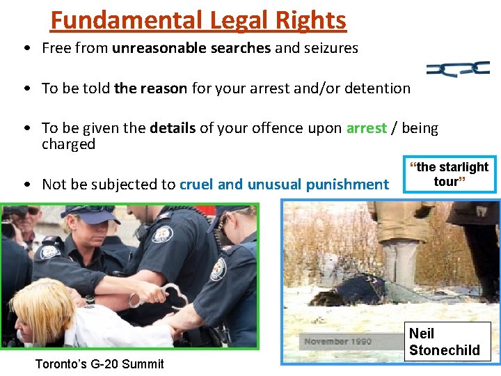 Fundamental Legal Rights • Free from unreasonable searches and seizures • To be told