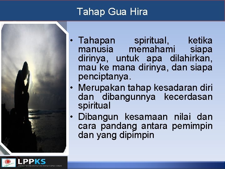 Tahap Gua Hira • Tahapan spiritual, ketika manusia memahami siapa dirinya, untuk apa dilahirkan,