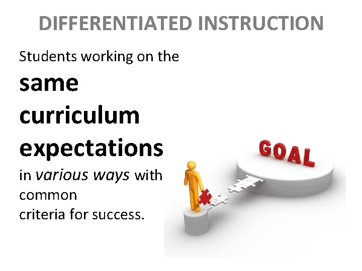 DIFFERENTIATED INSTRUCTION Students working on the same curriculum expectations in various ways with common
