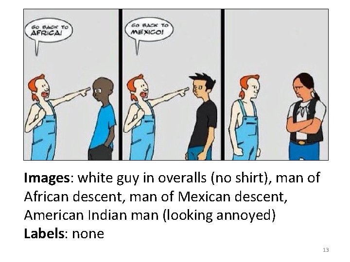 Images: white guy in overalls (no shirt), man of African descent, man of Mexican