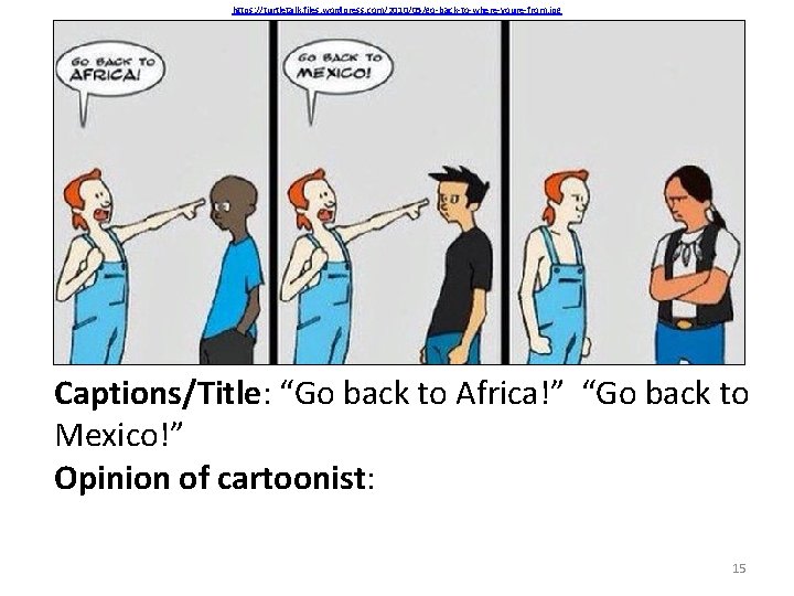 https: //turtletalk. files. wordpress. com/2010/05/go-back-to-where-youre-from. jpg Captions/Title: “Go back to Africa!” “Go back to