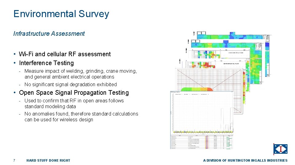 Environmental Survey Infrastructure Assessment • Wi-Fi and cellular RF assessment • Interference Testing -