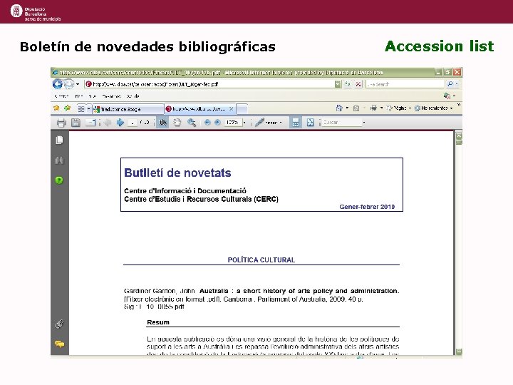 Boletín de novedades bibliográficas Accession list Boletín de novedades bibliográficas Accession list