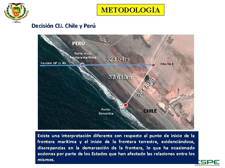 METODOLOGÍA Decisión CIJ. Chile y Perú PERÚ Punto inicio frontera marítima Paralelo 18º 21`03¨