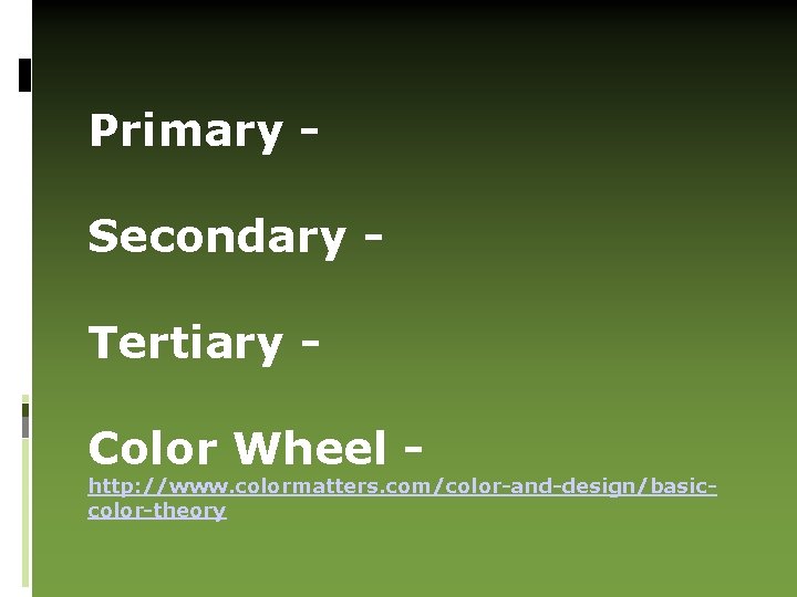Primary Secondary Tertiary Color Wheel - http: //www. colormatters. com/color-and-design/basiccolor-theory 