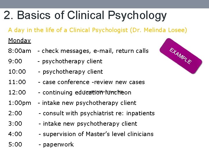 2. Basics of Clinical Psychology A day in the life of a Clinical Psychologist