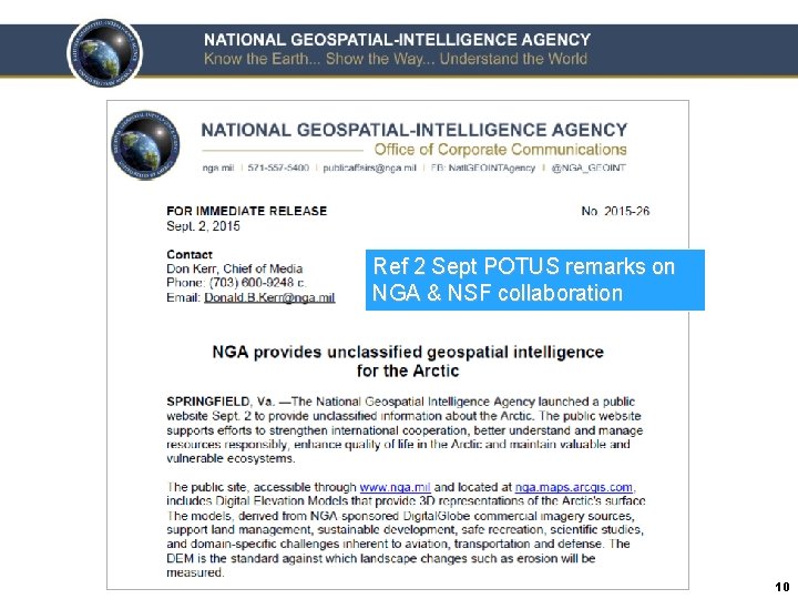 Ref 2 Sept POTUS remarks on NGA & NSF collaboration 10 