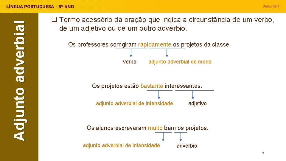 Adjunto adverbial q Termo acessório da oração que indica a circunstância de um verbo,