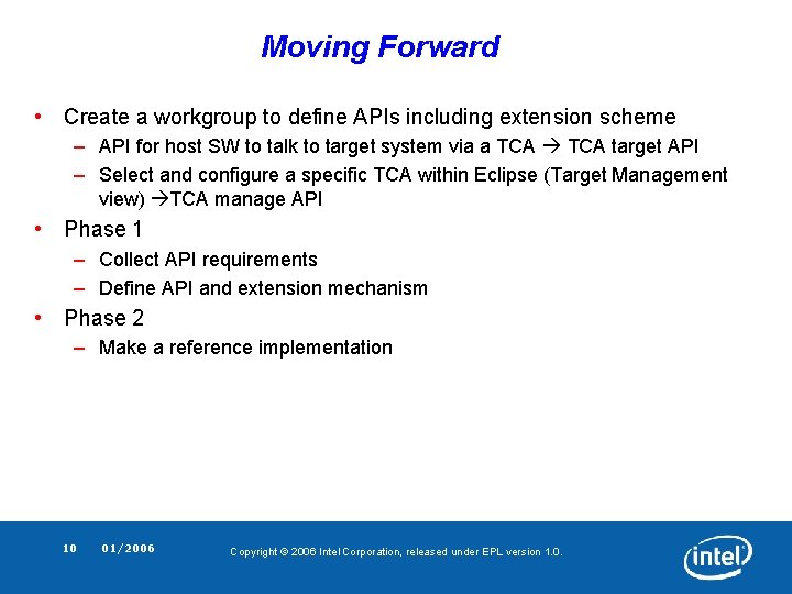 Moving Forward • Create a workgroup to define APIs including extension scheme – API Moving Forward • Create a workgroup to define APIs including extension scheme – API