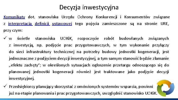 Decyzja inwestycyjna Komunikaty dot. stanowiska Urzędu Ochrony Konkurencji i Konsumentów związane z interpretacją definicji