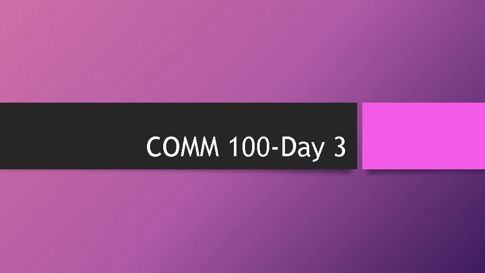 COMM 100 -Day 3 