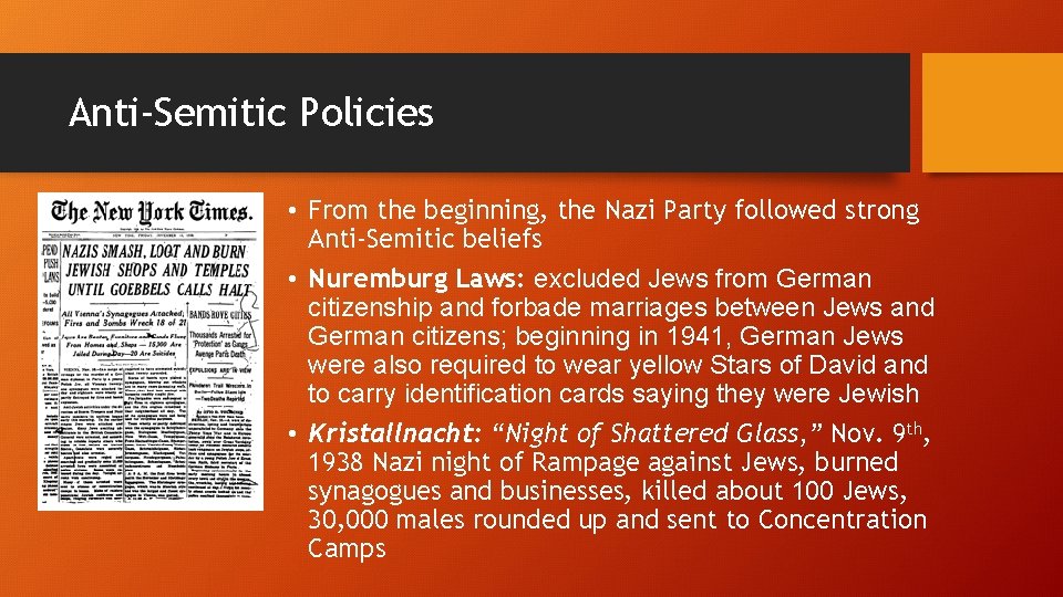 Anti-Semitic Policies • From the beginning, the Nazi Party followed strong Anti-Semitic beliefs • Anti-Semitic Policies • From the beginning, the Nazi Party followed strong Anti-Semitic beliefs •