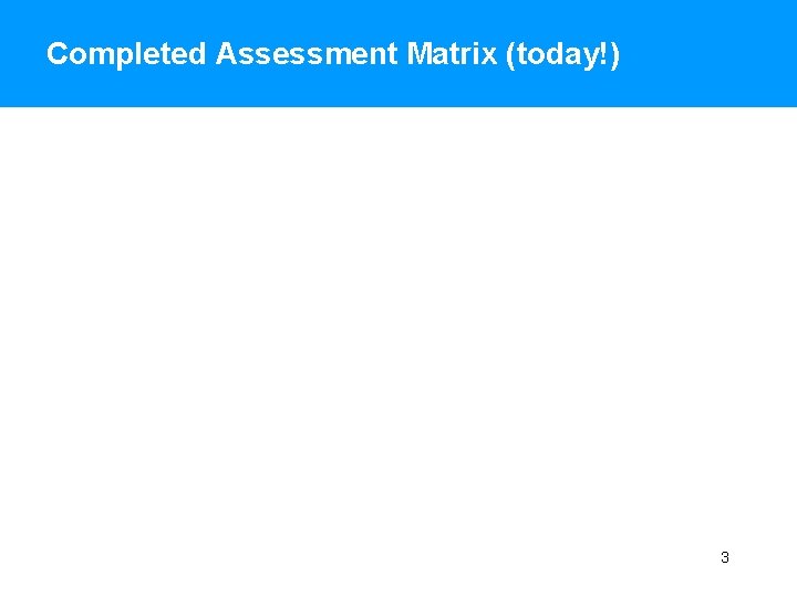 Completed Assessment Matrix (today!) 3 