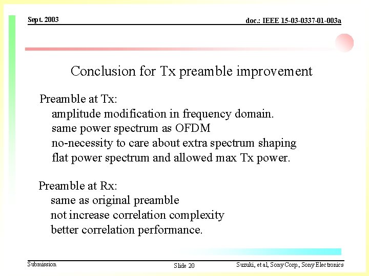 Sept. 2003 doc. : IEEE 15 -03 -0337 -01 -003 a Conclusion for Tx