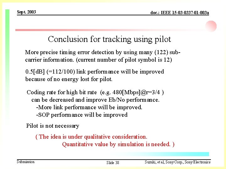 Sept. 2003 doc. : IEEE 15 -03 -0337 -01 -003 a Conclusion for tracking