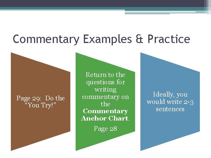 Commentary Examples & Practice Page 29: Do the “You Try!” Return to the questions