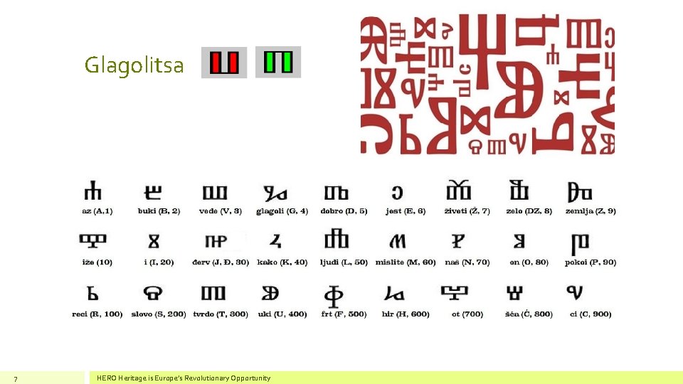 Glagolitsa • The last Croatian Glagolitic book (Missal) was printed in 1905. 7 HERO