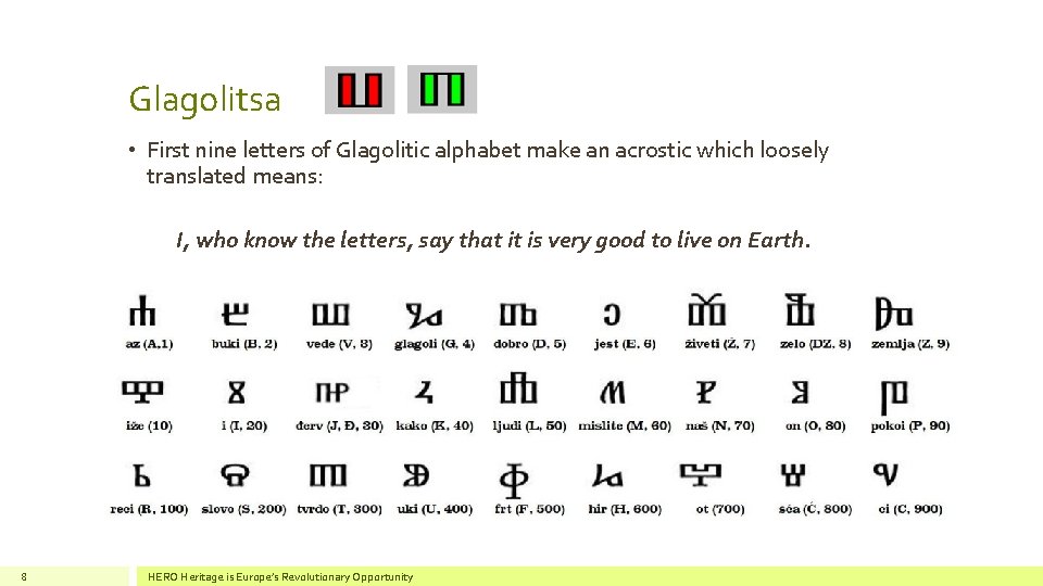 Glagolitsa • First nine letters of Glagolitic alphabet make an acrostic which loosely translated