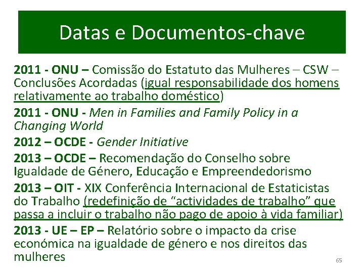 Datas e Documentos-chave 2011 - ONU – Comissão do Estatuto das Mulheres – CSW