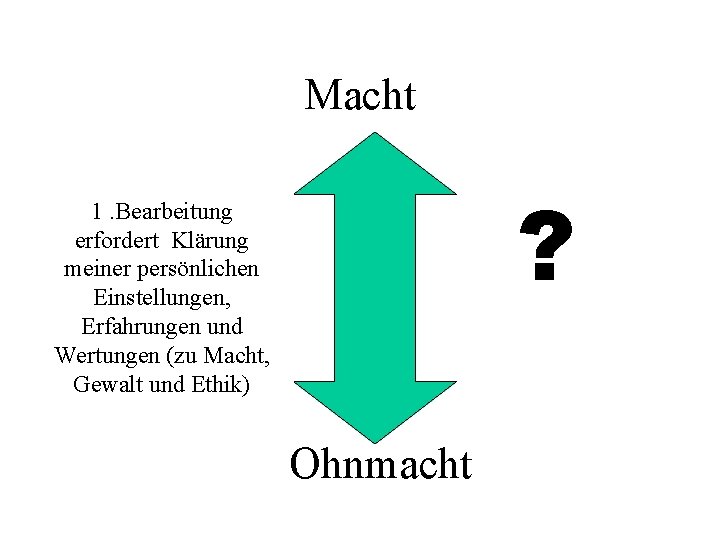 Macht ? 1. Bearbeitung erfordert Klärung meiner persönlichen Einstellungen, Erfahrungen und Wertungen (zu Macht,