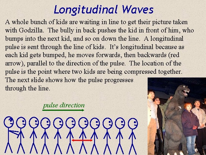 Longitudinal Waves A whole bunch of kids are waiting in line to get their