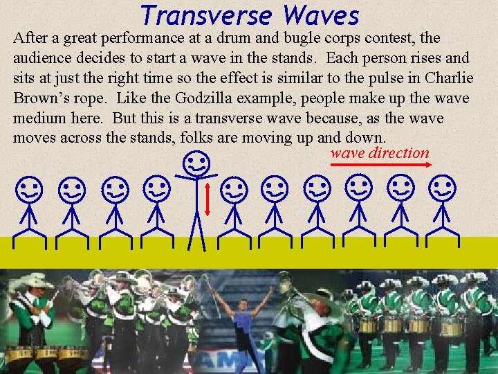 Transverse Waves After a great performance at a drum and bugle corps contest, the