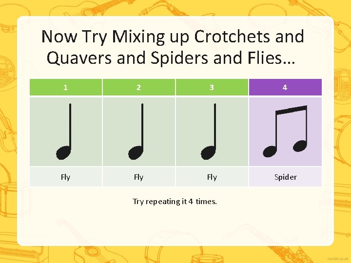 Now Try Mixing up Crotchets and Quavers and Spiders and Flies… 1 2 3