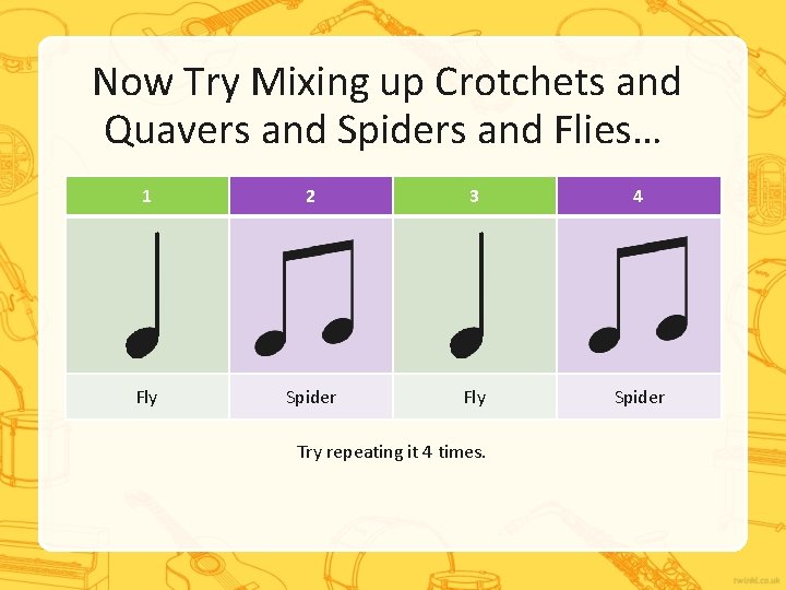 Now Try Mixing up Crotchets and Quavers and Spiders and Flies… 1 2 3