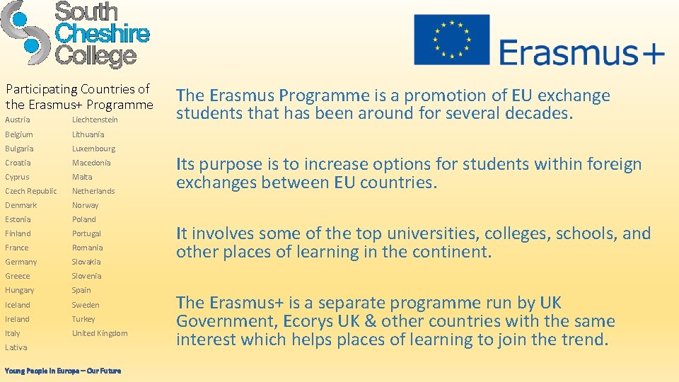 Participating Countries of the Erasmus+ Programme Austria Liechtenstein Belgium Lithuania Bulgaria Luxembourg Croatia Macedonia