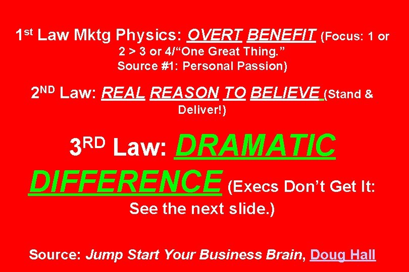 1 st Law Mktg Physics: OVERT BENEFIT (Focus: 1 or 2 > 3 or