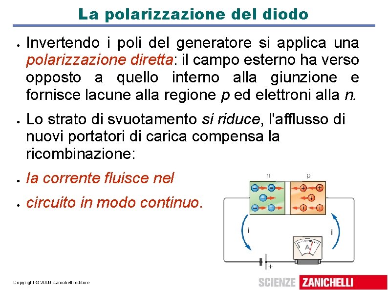 La polarizzazione del diodo Invertendo i poli del generatore si applica una polarizzazione diretta: