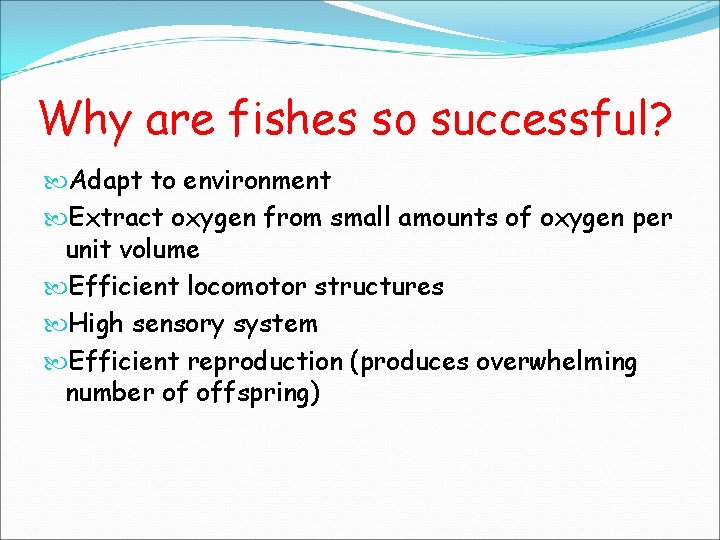 Why are fishes so successful? Adapt to environment Extract oxygen from small amounts of