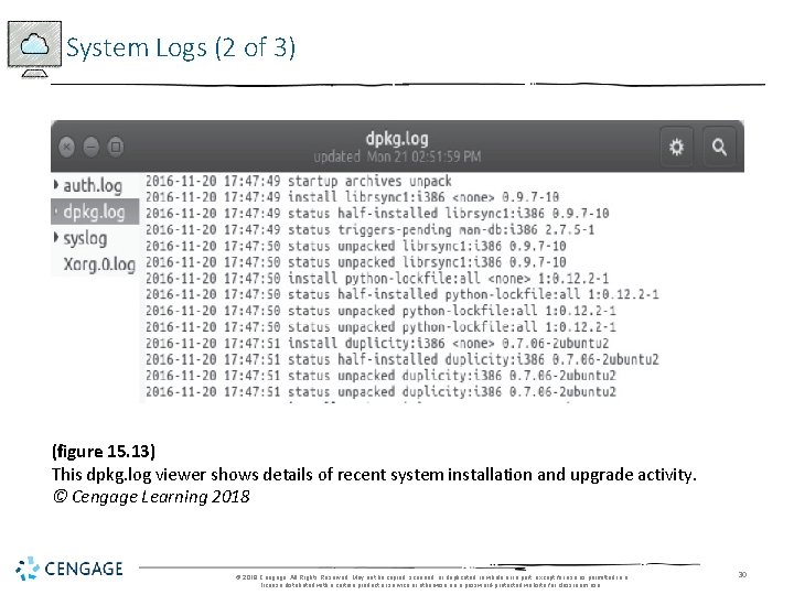 System Logs (2 of 3) (figure 15. 13) This dpkg. log viewer shows details