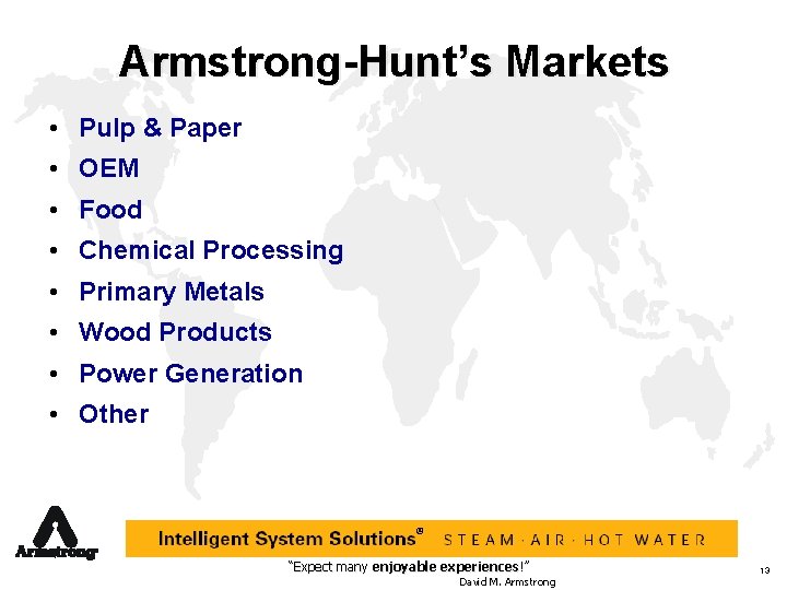 Armstrong-Hunt’s Markets • Pulp & Paper • OEM • Food • Chemical Processing •