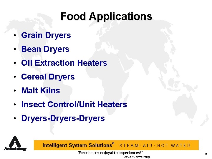 Food Applications • Grain Dryers • Bean Dryers • Oil Extraction Heaters • Cereal