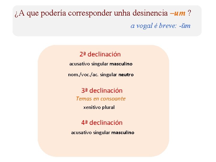 ¿A que podería corresponder unha desinencia –um ? a vogal é breve: -ŭm 2ª
