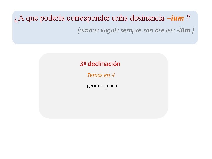 ¿A que podería corresponder unha desinencia –ium ? (ambas vogais sempre son breves: -ĭŭm