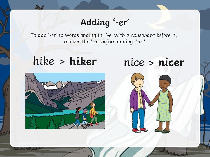 Adding ‘-er’ To add ‘-er’ to words ending in ‘-e’ with a consonant before