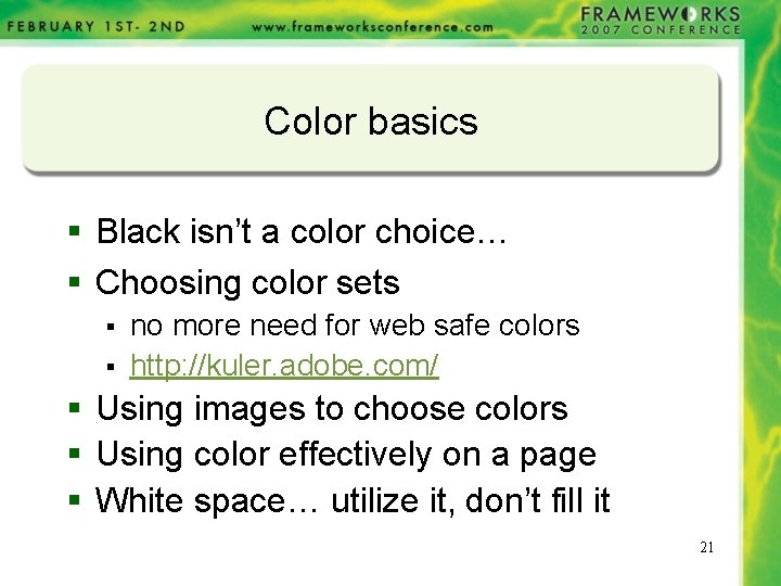 Color basics § Black isn’t a color choice… § Choosing color sets § §