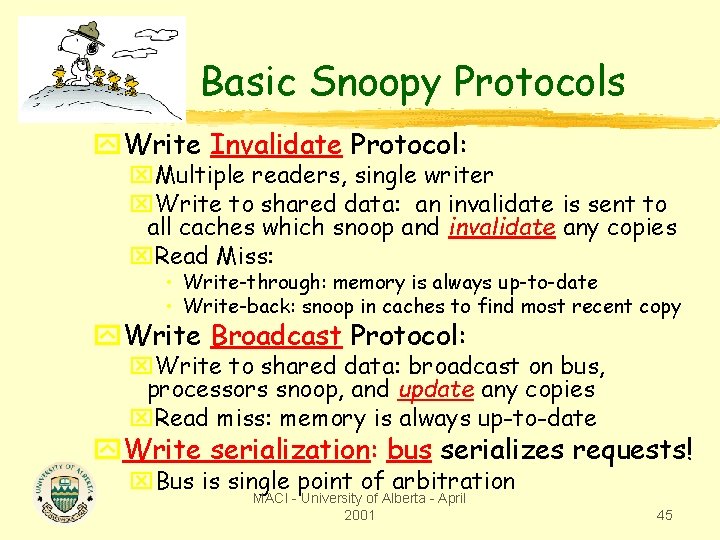 Basic Snoopy Protocols y. Write Invalidate Protocol: x. Multiple readers, single writer x. Write