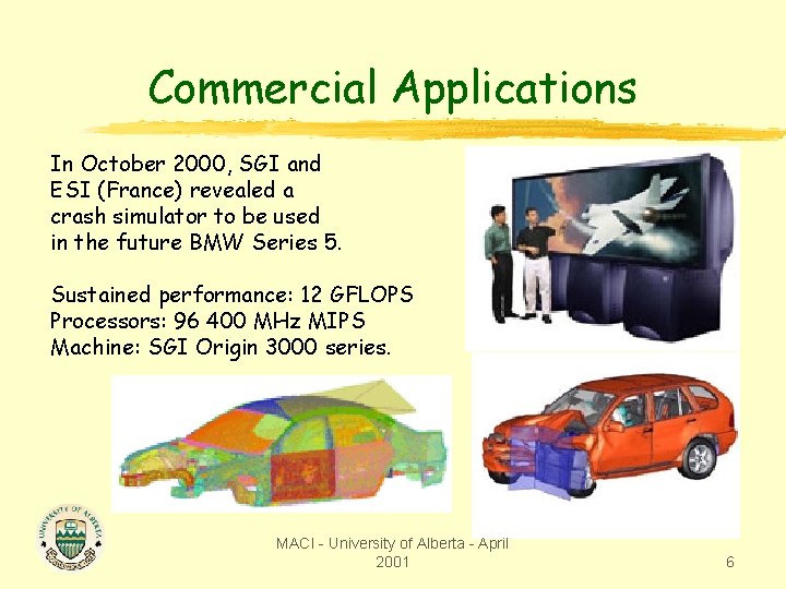 Commercial Applications In October 2000, SGI and ESI (France) revealed a crash simulator to