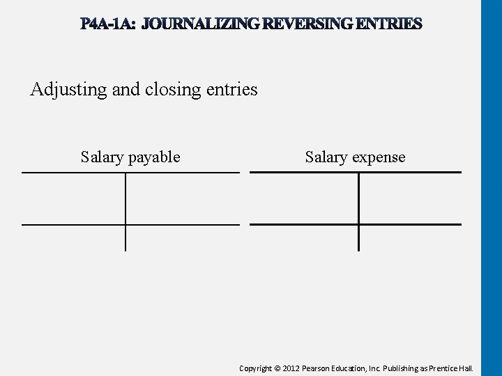 Adjusting and closing entries Salary payable Salary expense Copyright © 2012 Pearson Education, Inc.