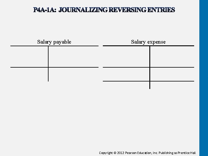 Salary payable Salary expense Copyright © 2012 Pearson Education, Inc. Publishing as Prentice Hall.