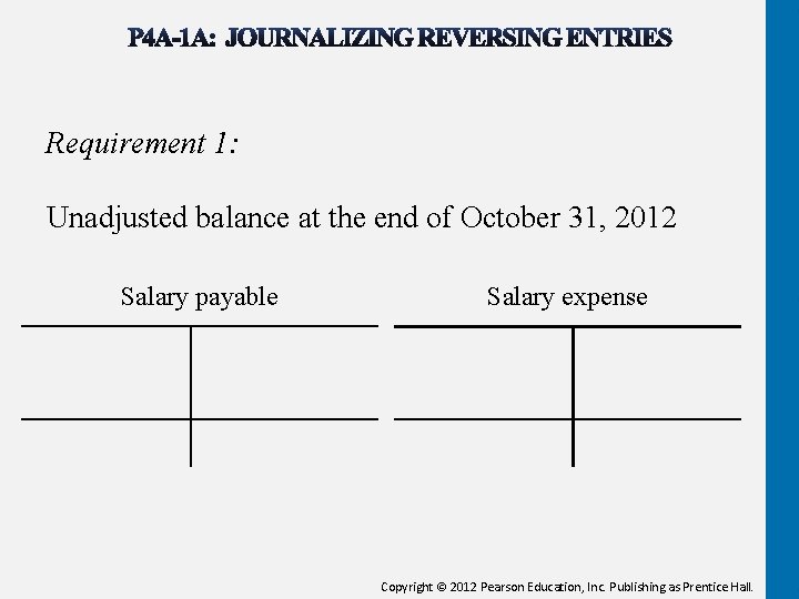 Requirement 1: Unadjusted balance at the end of October 31, 2012 Salary payable Salary