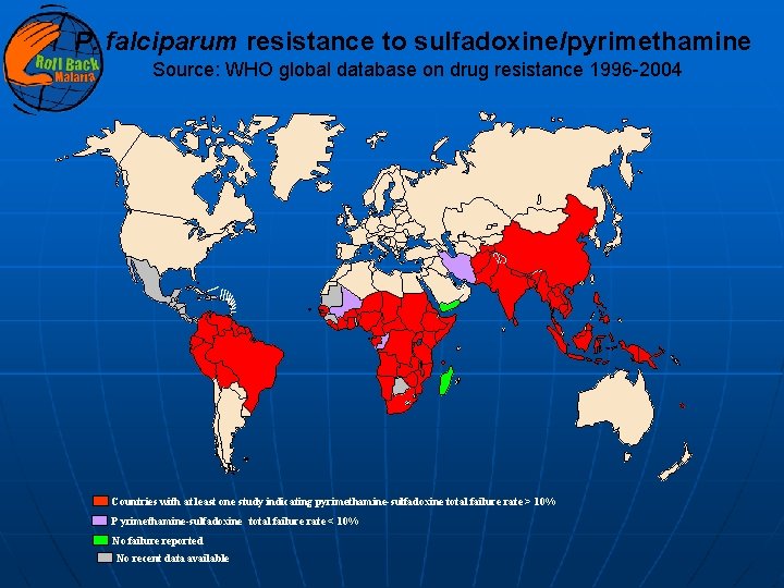 P. falciparum resistance to sulfadoxine/pyrimethamine Source: WHO global database on drug resistance 1996 -2004